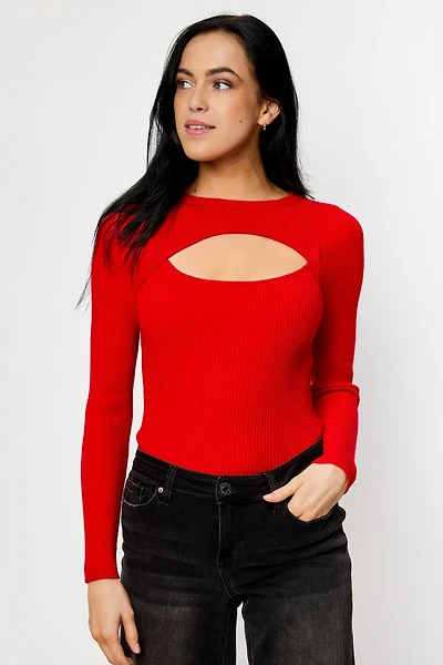 Ribbed Cutout Long sleeve Sweater