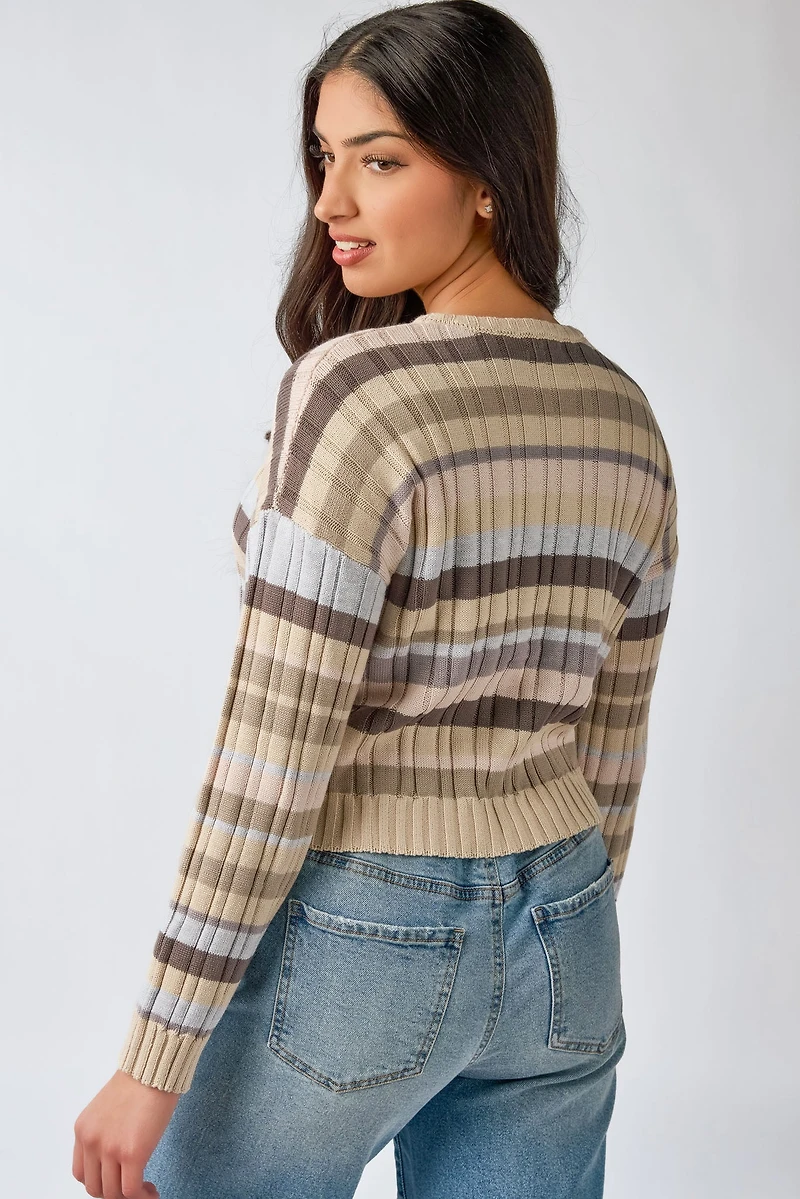 Stripe Rib Crop Pullover Sweater