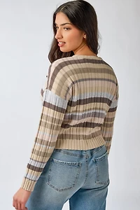 Stripe Rib Crop Pullover Sweater