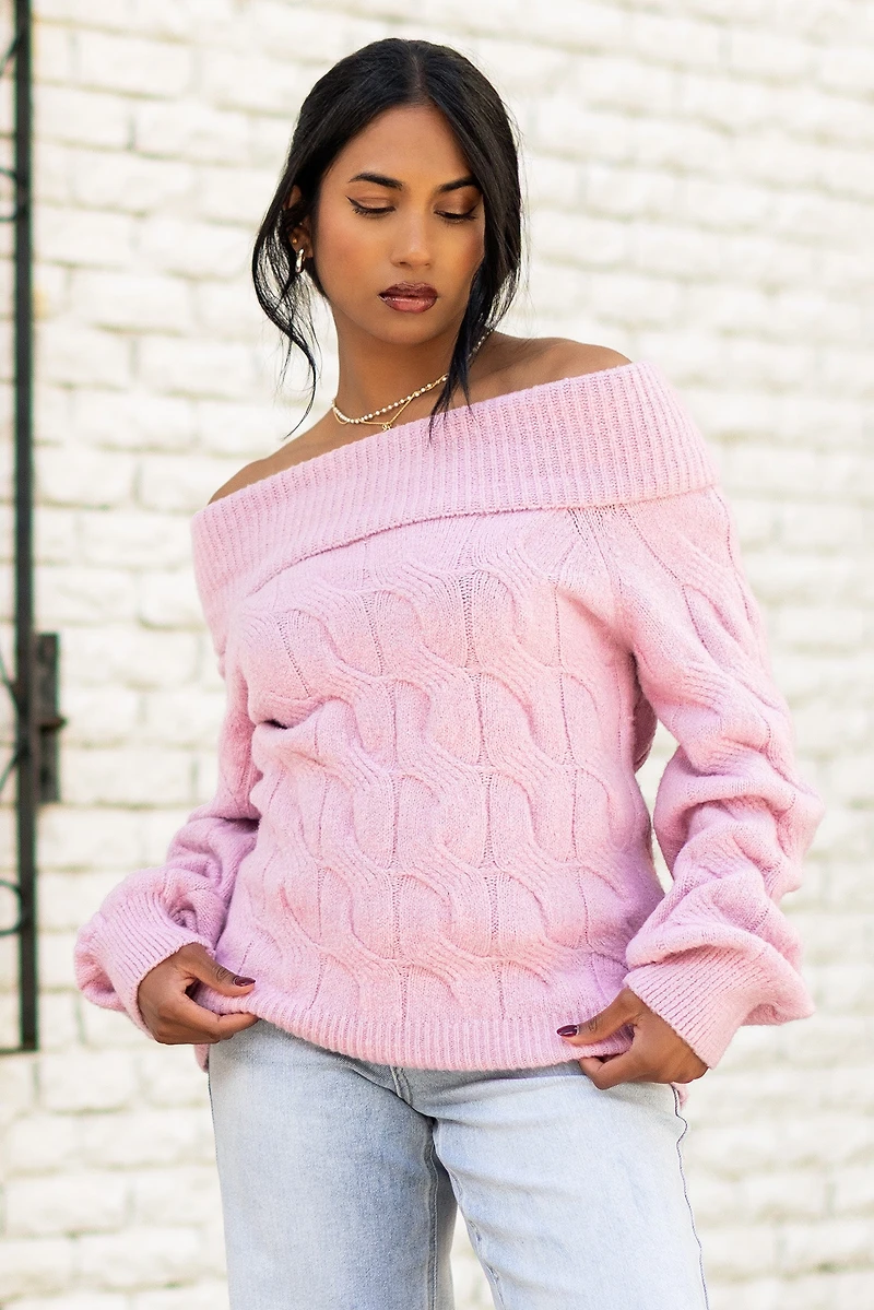 Cable Knit Off-Shoulder Sweater