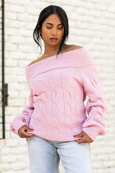 Cable Knit Off-Shoulder Sweater