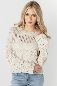 Crochet Knit Bell Sleeve Sweater