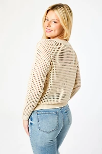 Breezy Style Crewneck Crochet Sweater