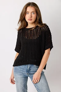 Oversized Openwork Short-Sleeve Sweater