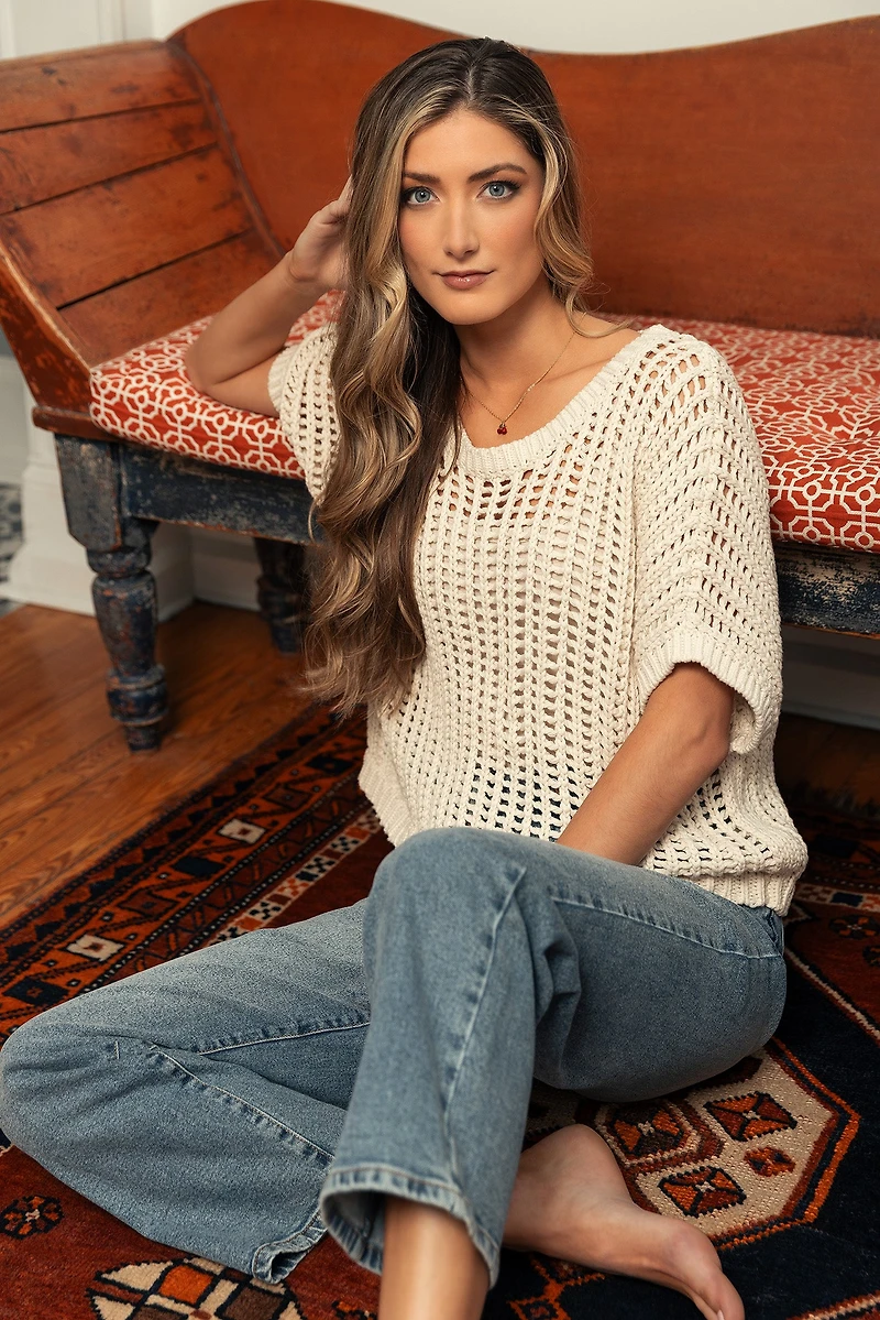 Oversized Openwork Short-Sleeve Sweater