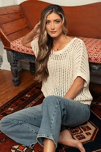 Oversized Openwork Short-Sleeve Sweater