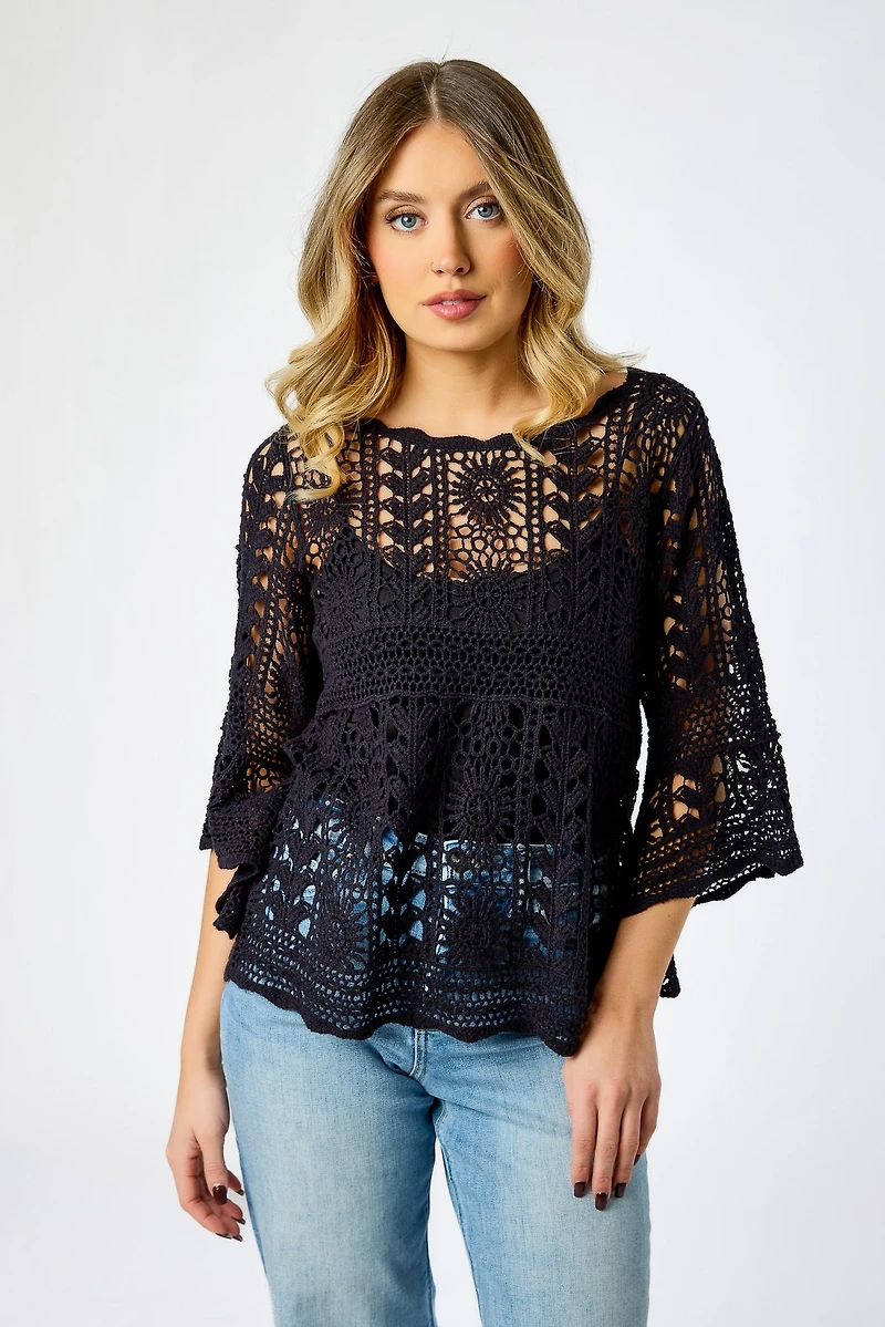 Crochet Bell-Sleeve Sweater