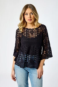 Crochet Bell-Sleeve Sweater