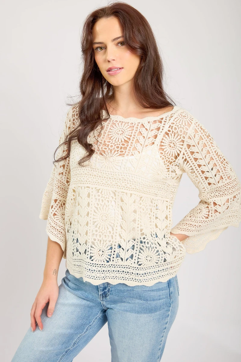Crochet Bell-Sleeve Sweater