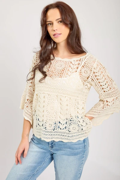 Crochet Bell-Sleeve Sweater