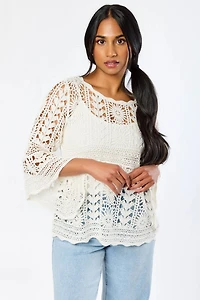 Crochet Bell-Sleeve Sweater