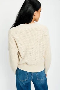 Solid Waffle-Knit Long Sleeve Sweater