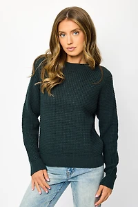 Solid Waffle-Knit Long Sleeve Sweater