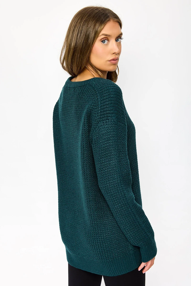 Tunic-Length Waffle-Knit Sweater