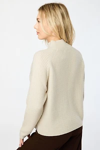Waffle-Knit Mock-Neck Sweater