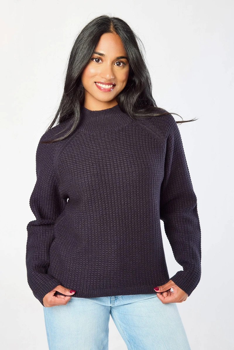 Waffle-Knit Mock-Neck Sweater