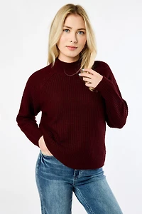 Waffle-Knit Mock-Neck Sweater