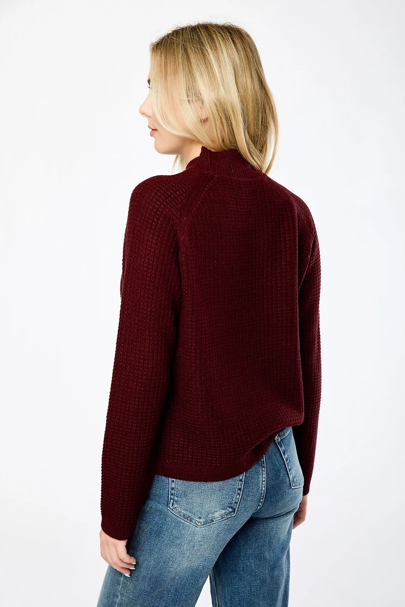 Waffle-Knit Mock-Neck Sweater