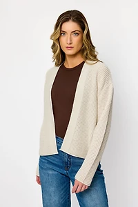 Waffle-Knit Open-Front Cardigan
