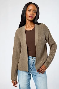 Waffle-Knit Open-Front Cardigan
