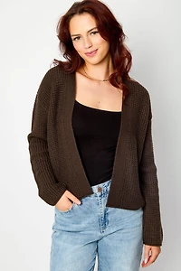 Waffle-Knit Open-Front Cardigan