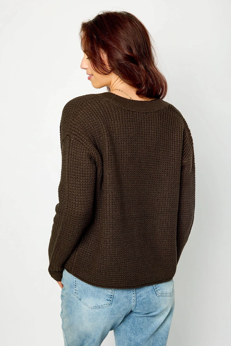 Waffle-Knit Open-Front Cardigan