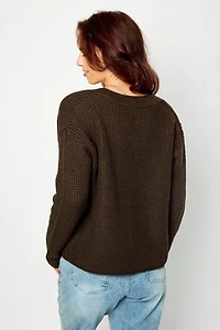 Waffle-Knit Open-Front Cardigan