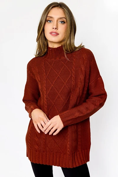 Mock-Neck Cable-Knit Sweater