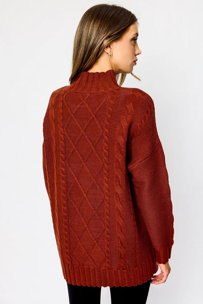 Mock-Neck Cable-Knit Sweater