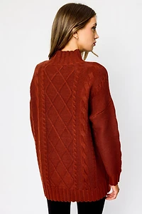Mock-Neck Cable-Knit Sweater