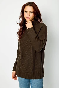 Mock-Neck Cable-Knit Sweater