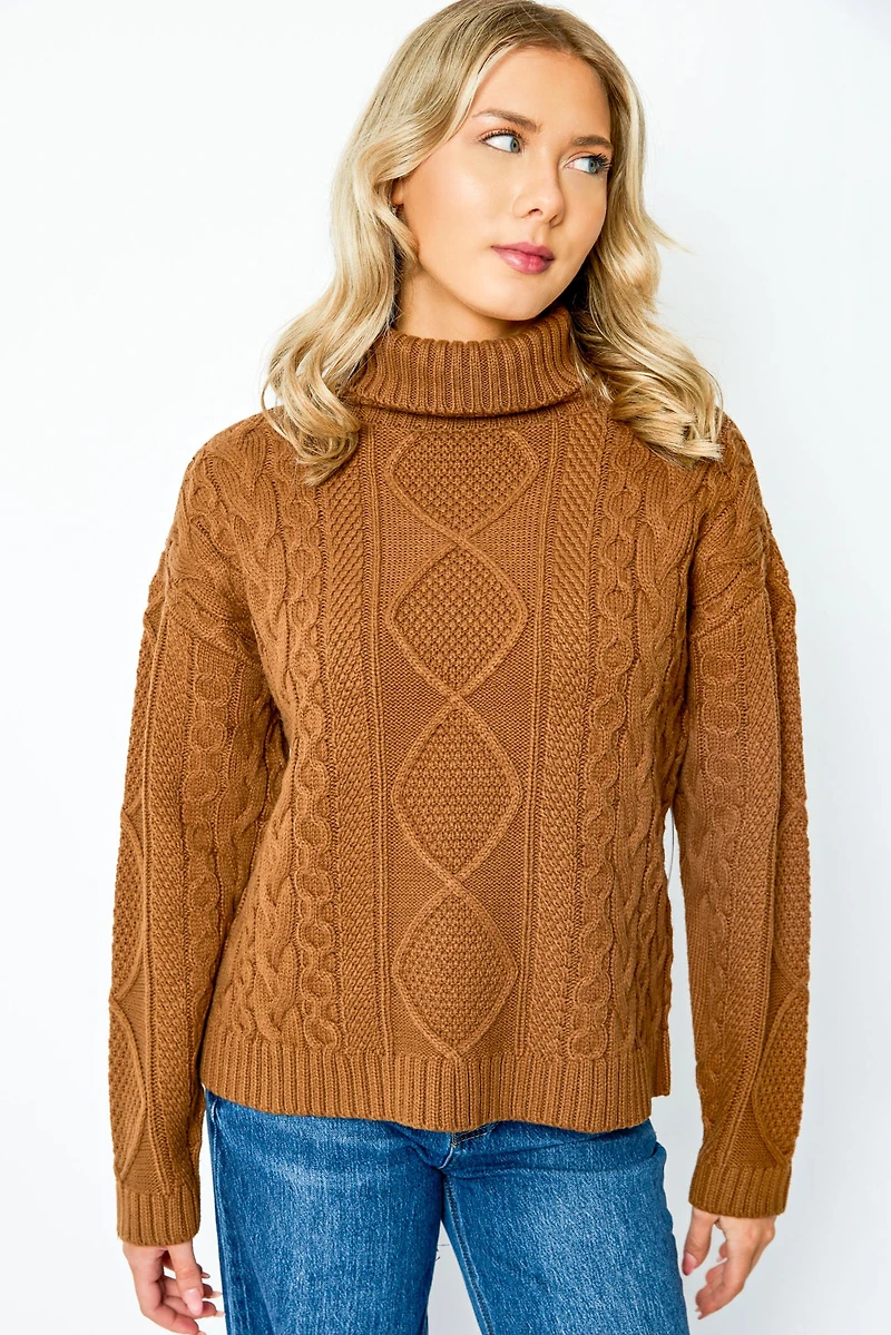 Cable-Knit Turtleneck Sweater
