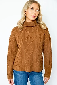 Cable-Knit Turtleneck Sweater