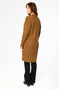 Long Cable Knit Cardigan with Pockets