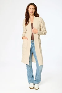 Long Cable Knit Cardigan with Pockets
