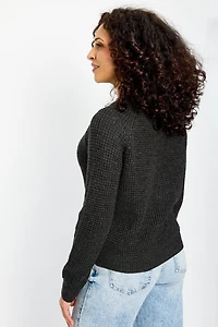 Waffle Crew-Neck Button-Front Cardigan