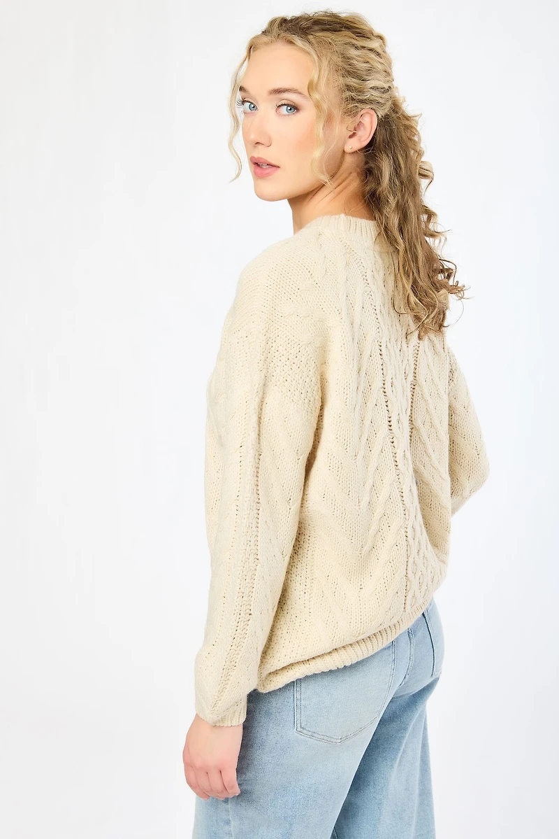 Crew-Neck Cable-Knit Sweater