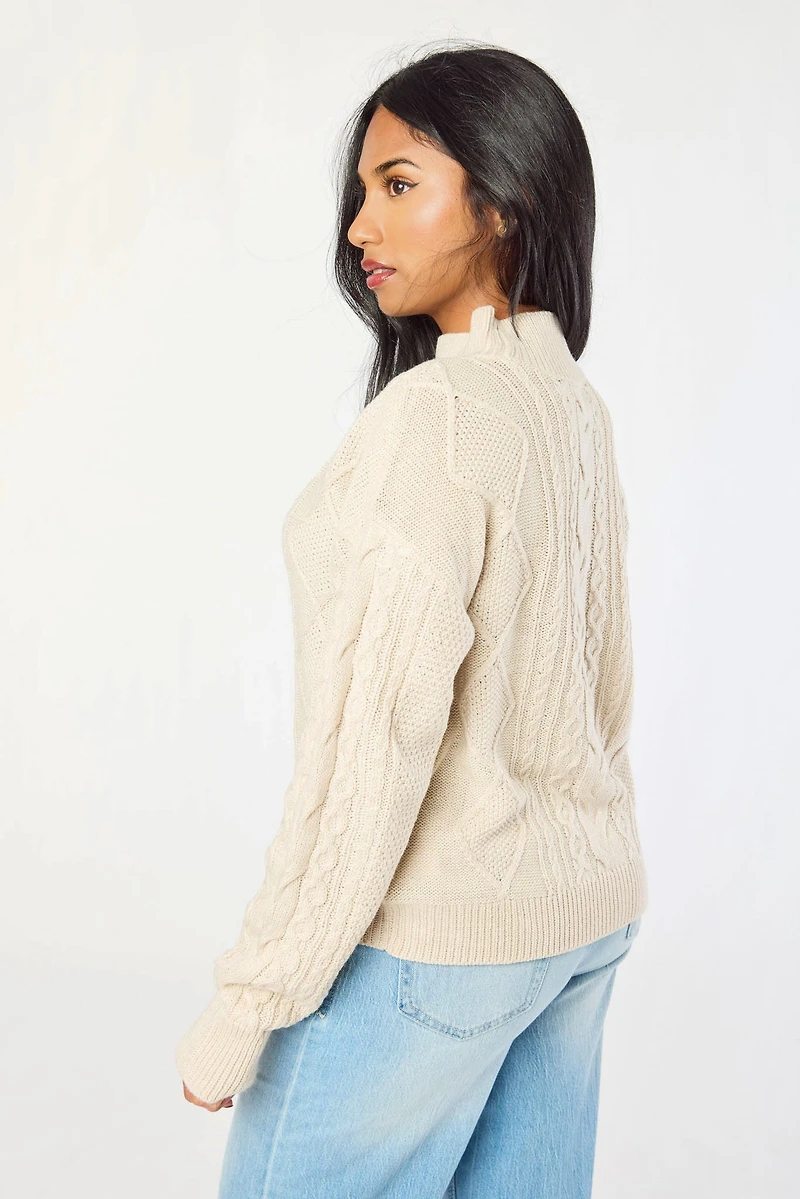 Mock-Neck Long-Sleeve Cable-Knit Sweater