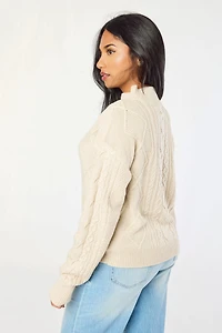 Mock-Neck Long-Sleeve Cable-Knit Sweater