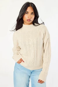 Mock-Neck Long-Sleeve Cable-Knit Sweater