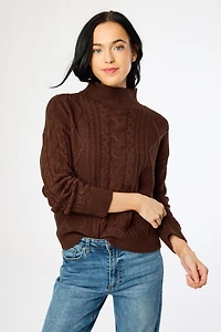 Mock-Neck Long-Sleeve Cable-Knit Sweater