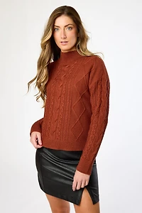 Mock-Neck Long-Sleeve Cable-Knit Sweater