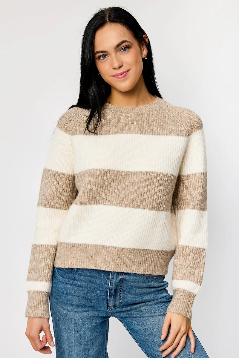Wide Stripe Crew-Neck Long Sleeve Sweater