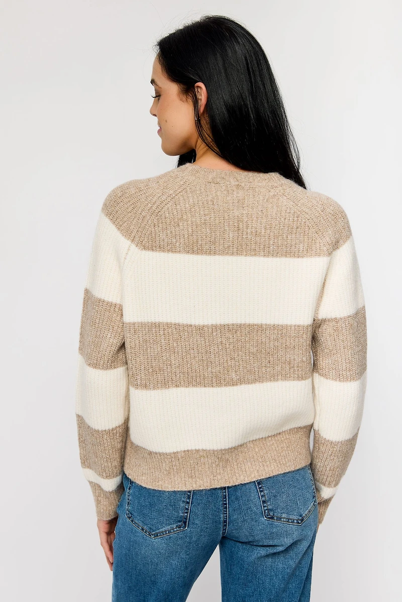 Wide Stripe Crew-Neck Long Sleeve Sweater