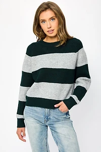Wide Stripe Crew-Neck Long Sleeve Sweater