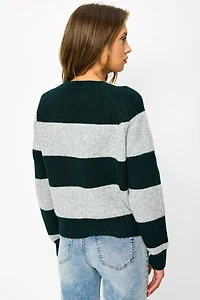 Wide Stripe Crew-Neck Long Sleeve Sweater