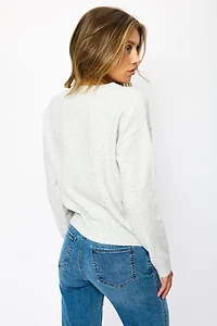 Crew-Neck Long Sleeve Button-Front Cardigan
