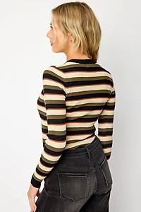 Striped Long-Sleeve Crewneck Ribbed Top