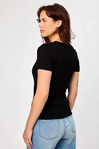 Ribbed Short-Sleeve Crew-Neck Sweater