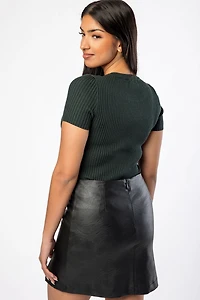 Ribbed Short-Sleeve Crew-Neck Sweater